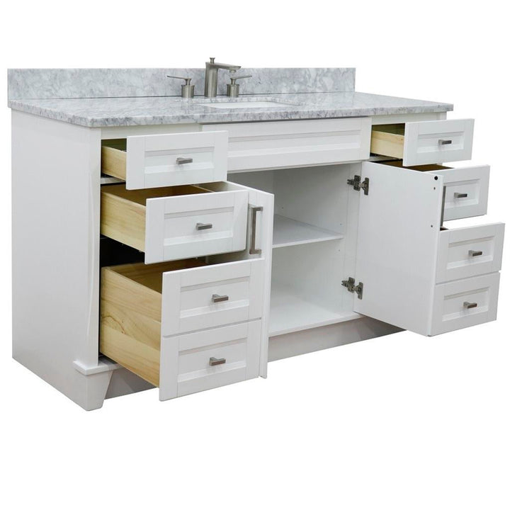 Bellaterra Terni 61" Single Vanity, White, White Carrara Marble Top/Rectangle Sink