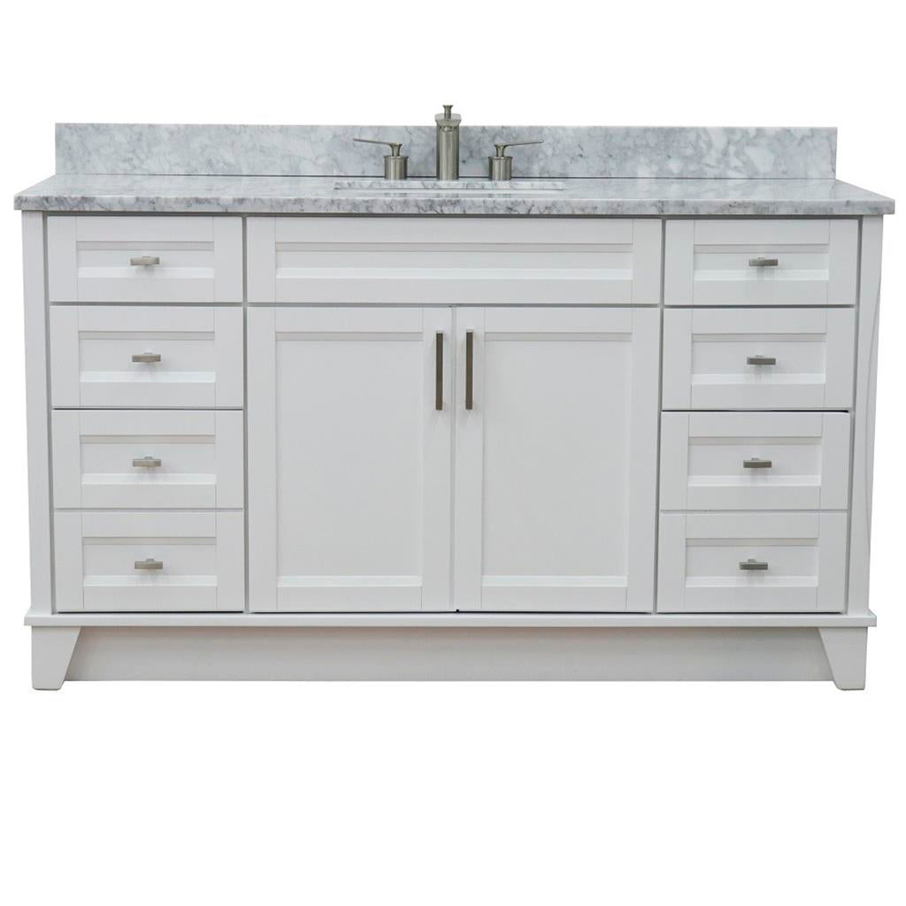 Bellaterra Terni 61" Single Vanity, White, White Carrara Marble Top/Rectangle Sink