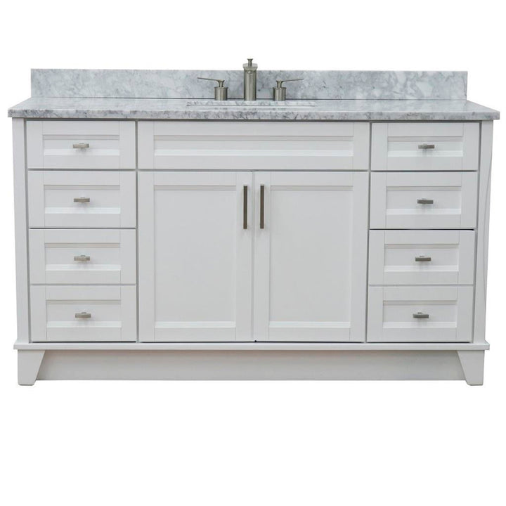 Bellaterra Terni 61" Single Vanity, White, White Carrara Marble Top/Rectangle Sink