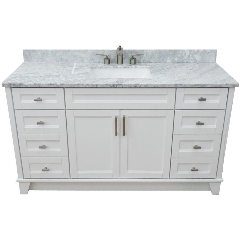 Bellaterra Terni 61" Single Vanity, White, White Carrara Marble Top/Rectangle Sink