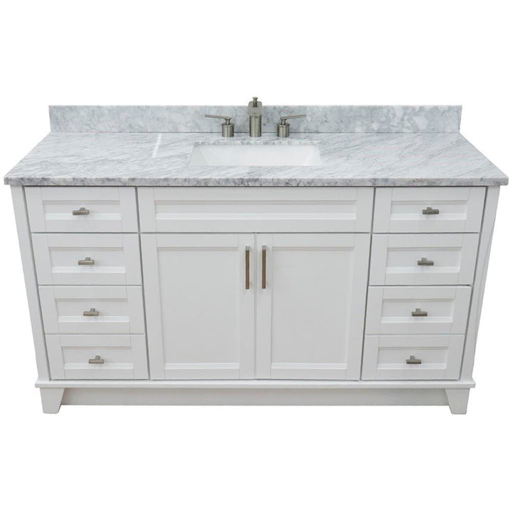 Bellaterra Terni 61" Single Vanity, White, White Carrara Marble Top/Rectangle Sink