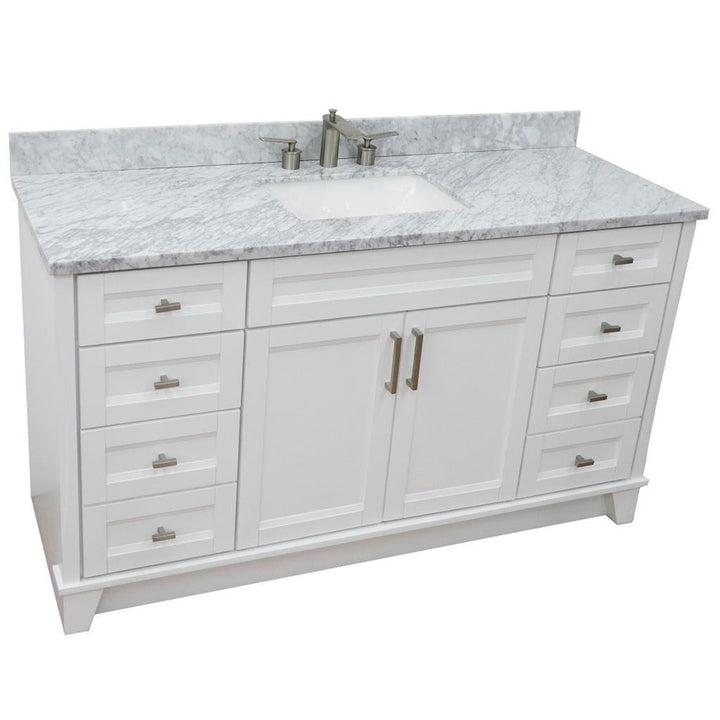 Bellaterra Terni 61" Single Vanity, White, White Carrara Marble Top/Rectangle Sink