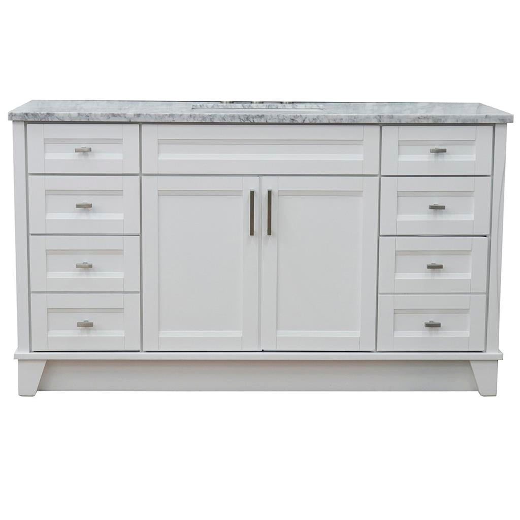 Bellaterra Terni 61" Single Vanity, White, White Carrara Marble Top/Rectangle Sink