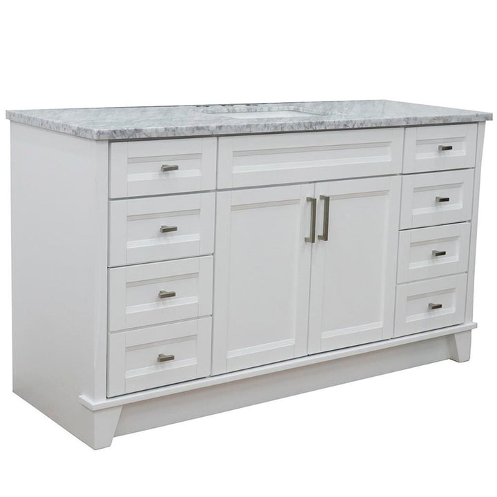 Bellaterra Terni 61" Single Vanity, White, White Carrara Marble Top/Rectangle Sink