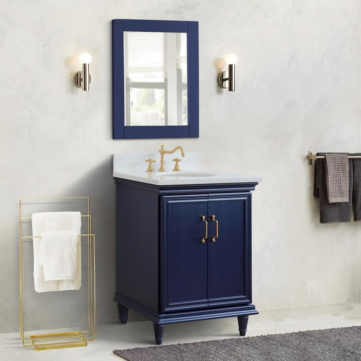 Bellaterra Forli 25" Single Vanity, Blue, White Quartz Top/Oval Sink