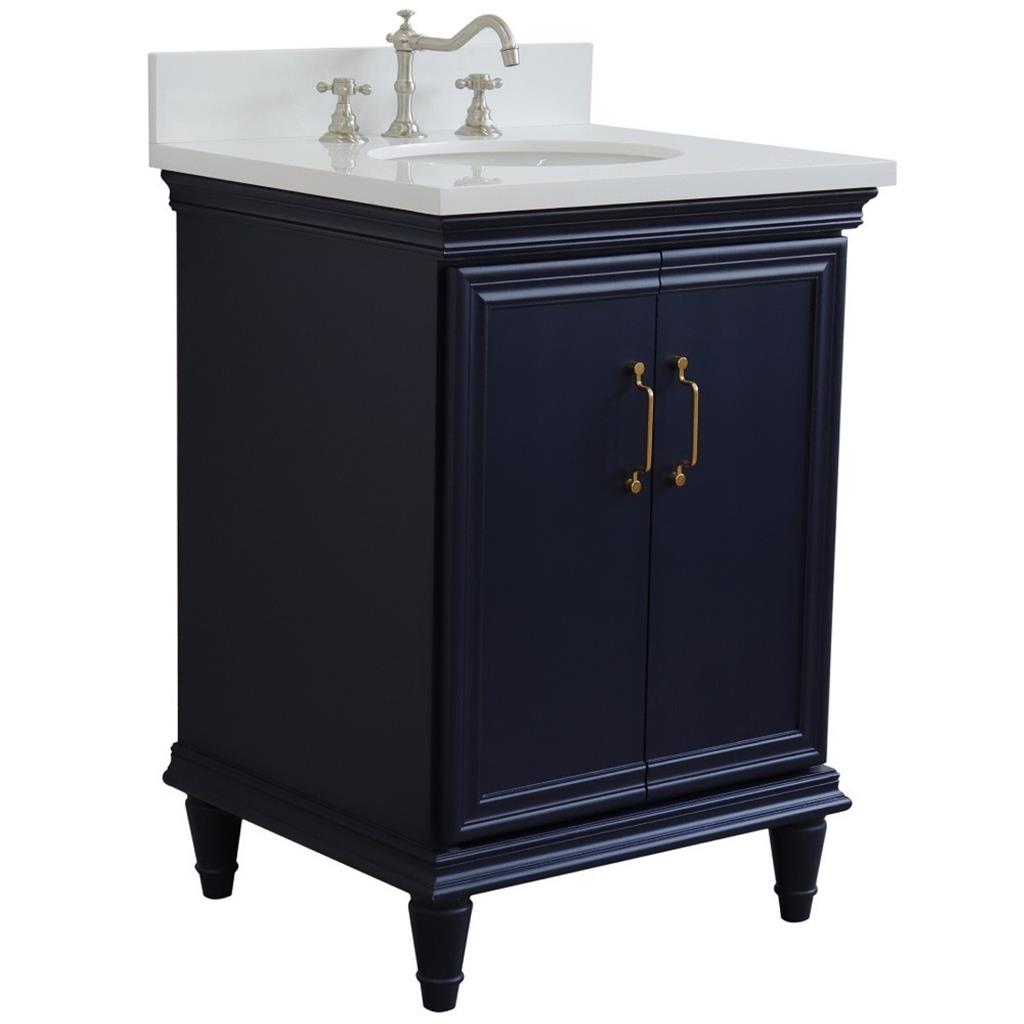 Bellaterra Forli 25" Single Vanity, Blue, White Quartz Top/Oval Sink