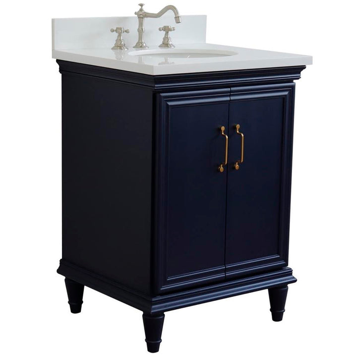 Bellaterra Forli 25" Single Vanity, Blue, White Quartz Top/Oval Sink