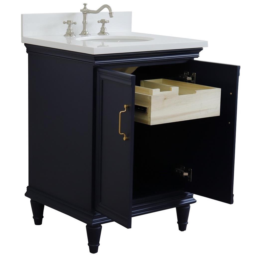 Bellaterra Forli 25" Single Vanity, Blue, White Quartz Top/Oval Sink