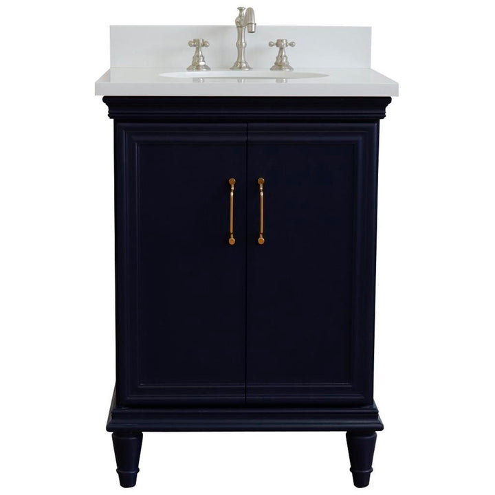 Bellaterra Forli 25" Single Vanity, Blue, White Quartz Top/Oval Sink