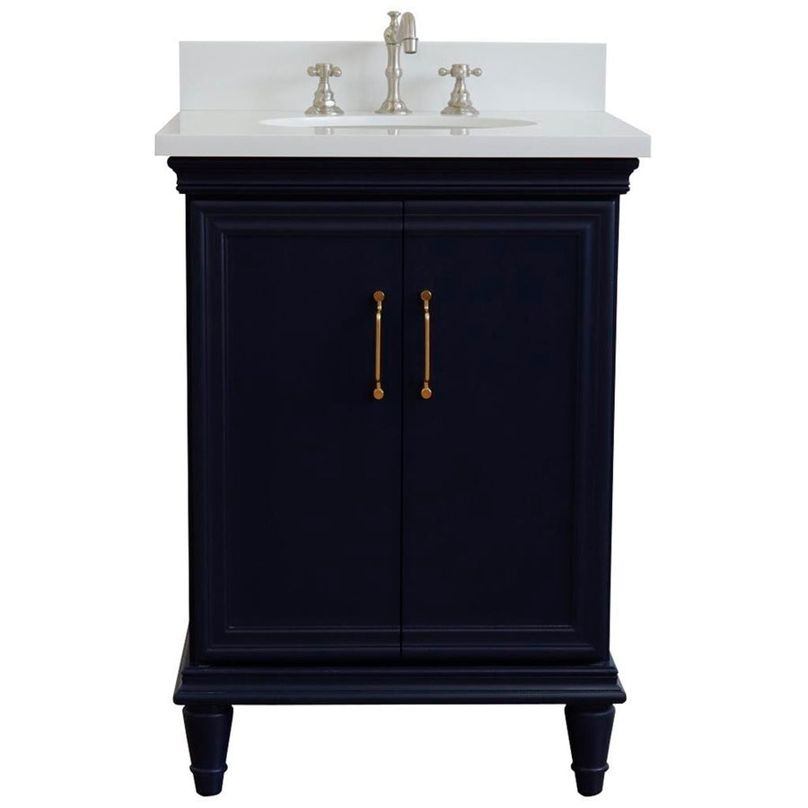 Bellaterra Forli 25" Single Vanity, Blue, White Quartz Top/Oval Sink