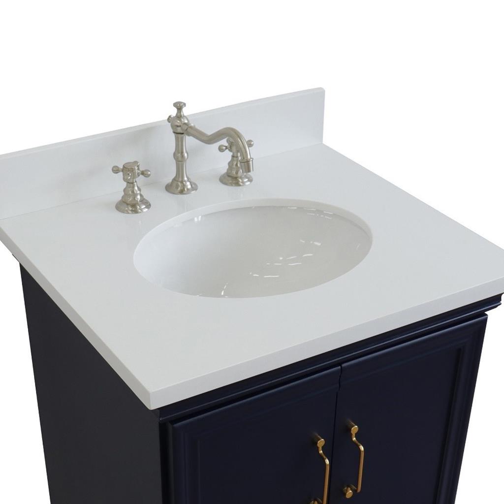 Bellaterra Forli 25" Single Vanity, Blue, White Quartz Top/Oval Sink