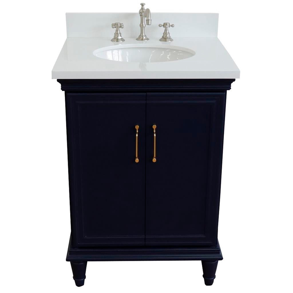 Bellaterra Forli 25" Single Vanity, Blue, White Quartz Top/Oval Sink