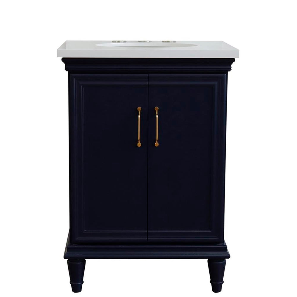 Bellaterra Forli 25" Single Vanity, Blue, White Quartz Top/Oval Sink