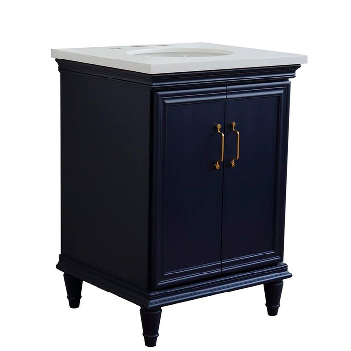 Bellaterra Forli 25" Single Vanity, Blue, White Quartz Top/Oval Sink