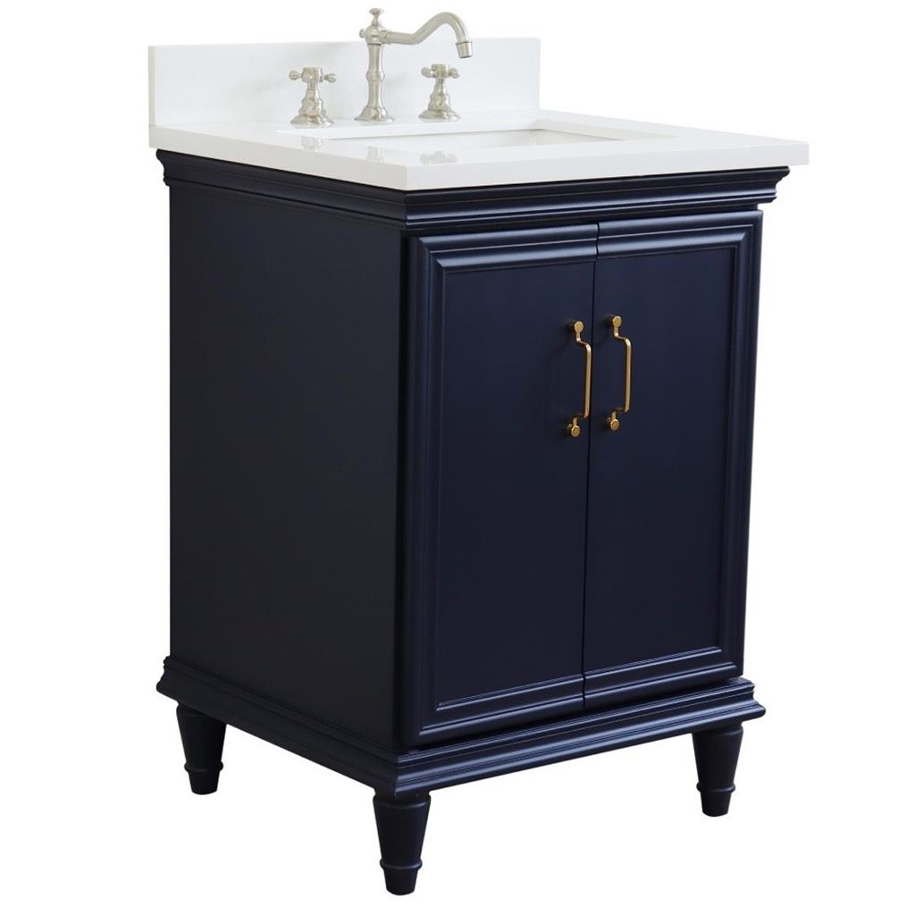 Bellaterra Forli 25" Single Vanity, Blue, White Quartz Top/Rectangle Sink