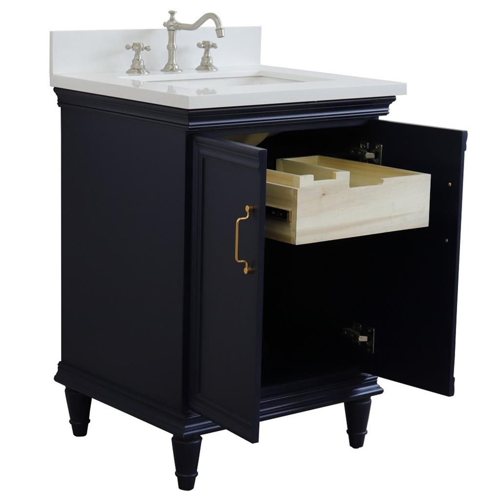 Bellaterra Forli 25" Single Vanity, Blue, White Quartz Top/Rectangle Sink