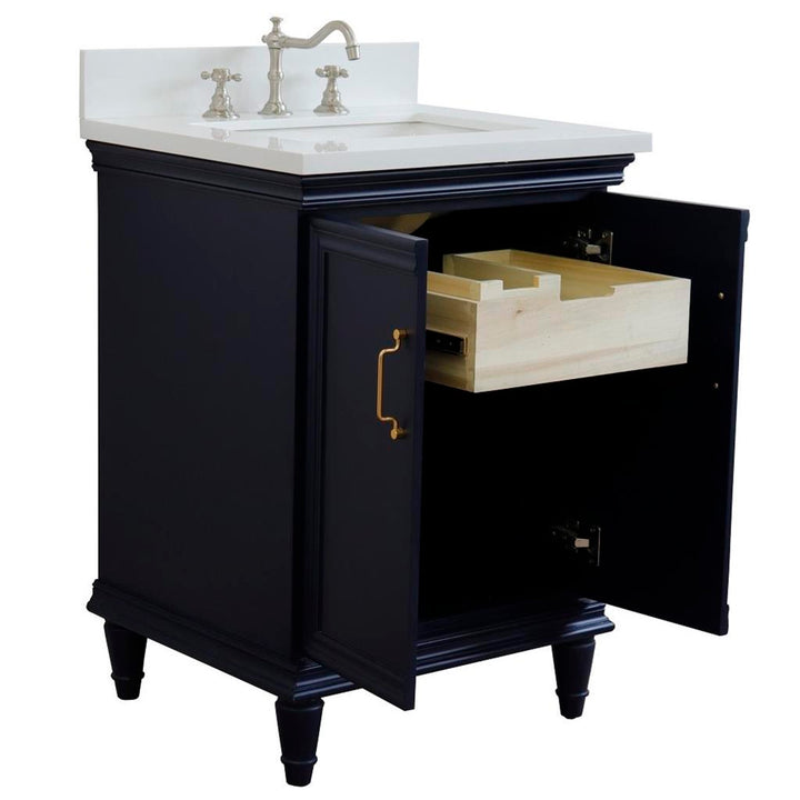 Bellaterra Forli 25" Single Vanity, Blue, White Quartz Top/Rectangle Sink