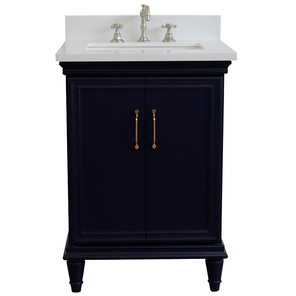 Bellaterra Forli 25" Single Vanity, Blue, White Quartz Top/Rectangle Sink