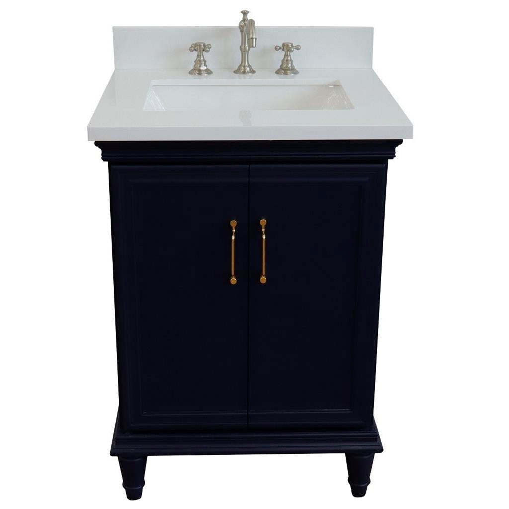 Bellaterra Forli 25" Single Vanity, Blue, White Quartz Top/Rectangle Sink