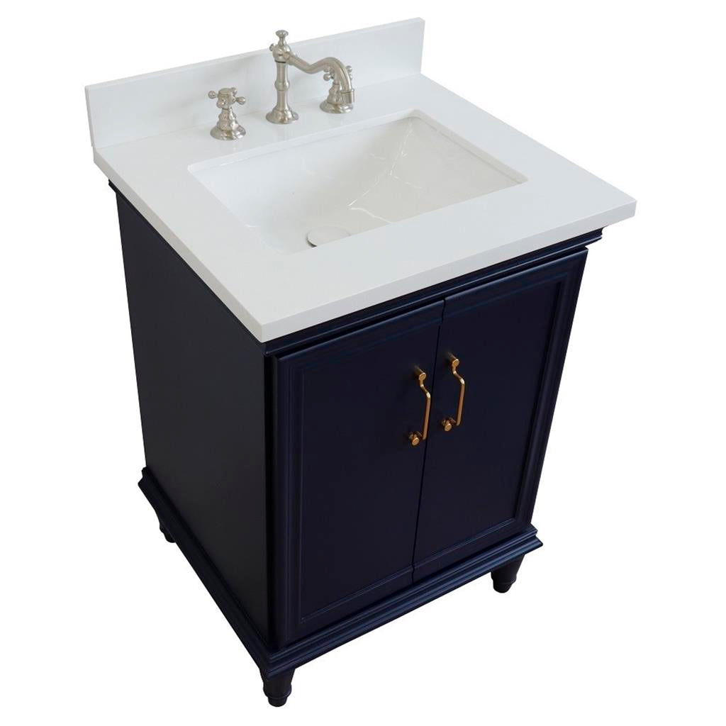 Bellaterra Forli 25" Single Vanity, Blue, White Quartz Top/Rectangle Sink