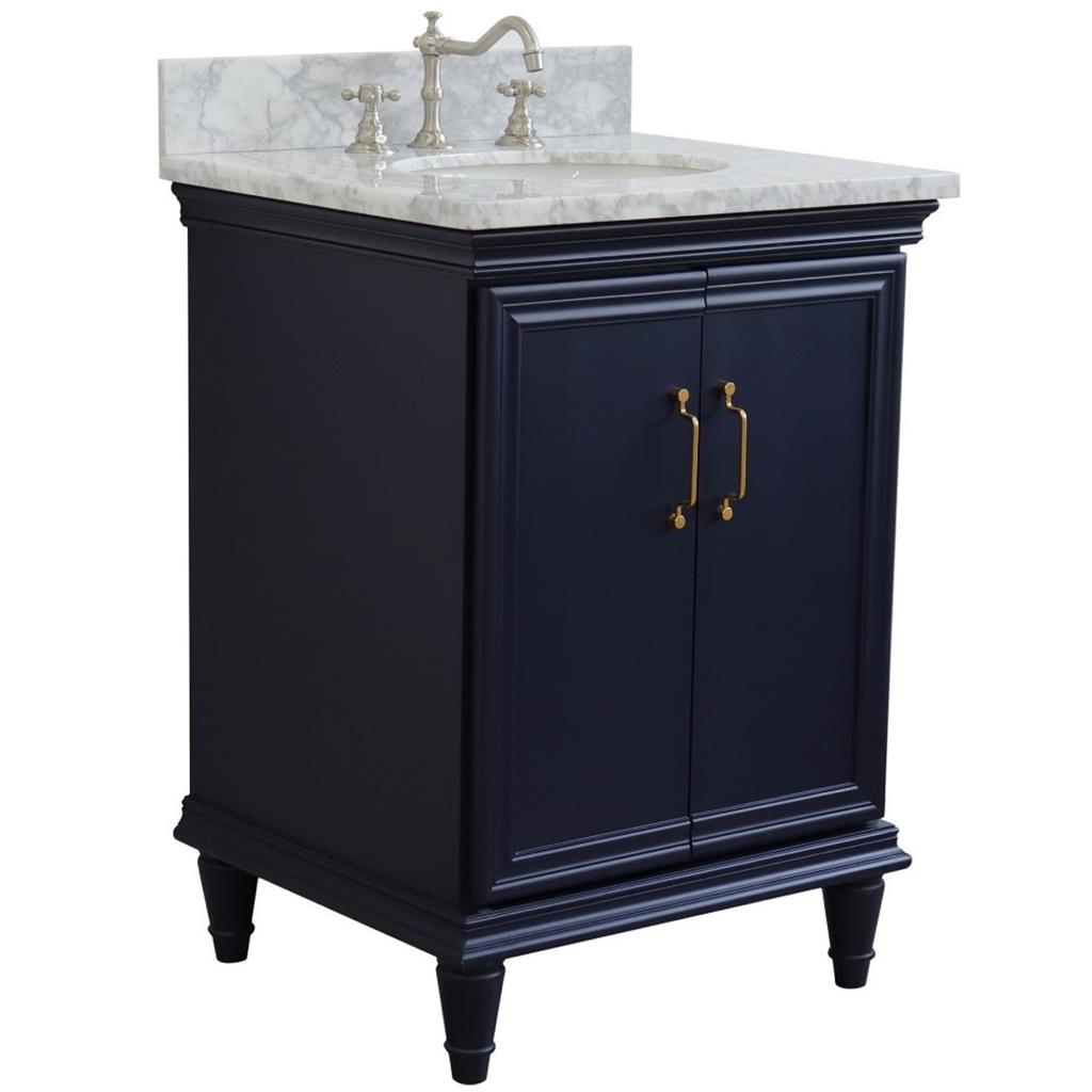 Bellaterra Forli 25" Single Vanity, Blue, White Carrara Marble Top/Oval Sink