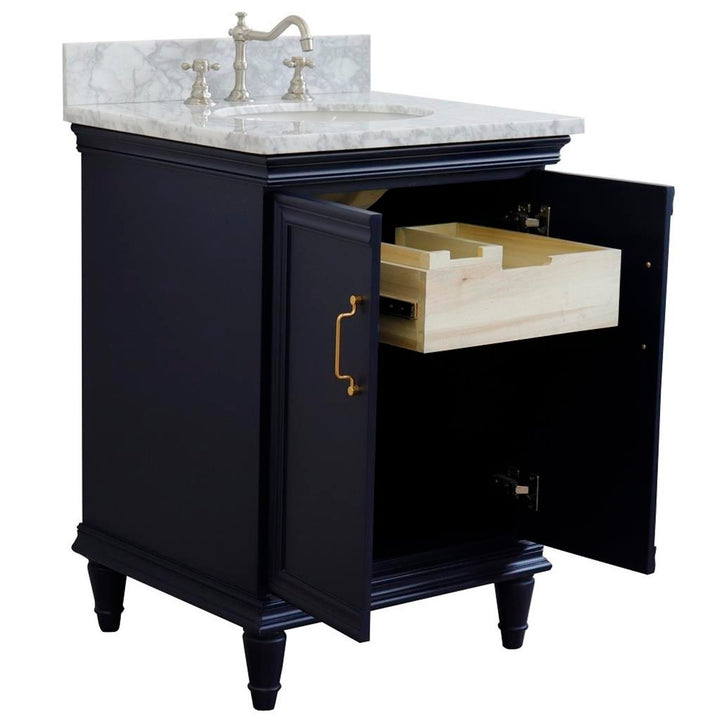 Bellaterra Forli 25" Single Vanity, Blue, White Carrara Marble Top/Oval Sink