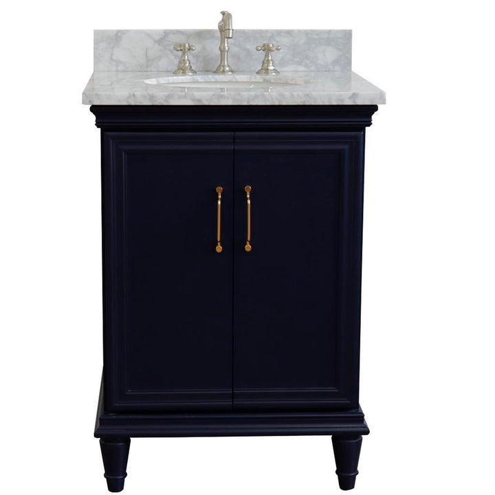 Bellaterra Forli 25" Single Vanity, Blue, White Carrara Marble Top/Oval Sink