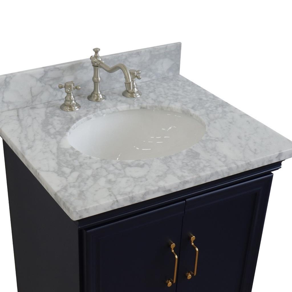 Bellaterra Forli 25" Single Vanity, Blue, White Carrara Marble Top/Oval Sink