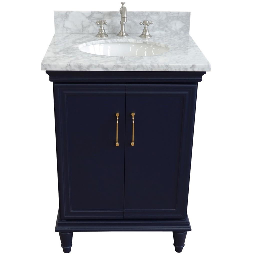 Bellaterra Forli 25" Single Vanity, Blue, White Carrara Marble Top/Oval Sink