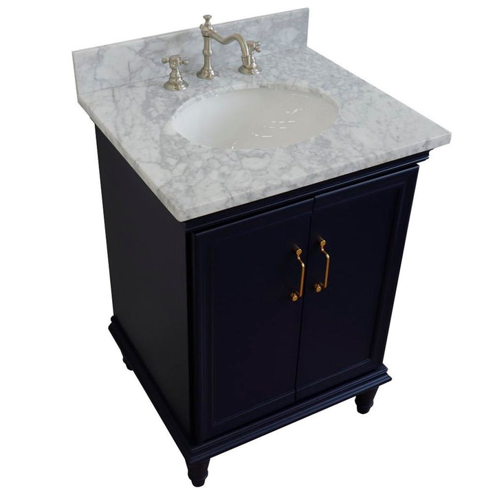 Bellaterra Forli 25" Single Vanity, Blue, White Carrara Marble Top/Oval Sink