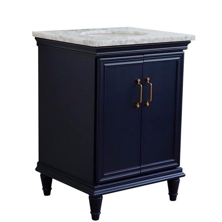 Bellaterra Forli 25" Single Vanity, Blue, White Carrara Marble Top/Oval Sink