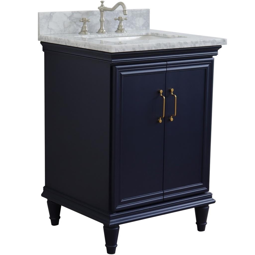 Bellaterra Forli 25" Single Vanity, Blue, White Carrara Marble Top/Rectangle Sink