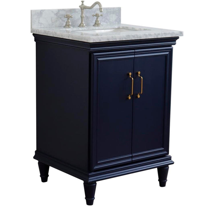 Bellaterra Forli 25" Single Vanity, Blue, White Carrara Marble Top/Rectangle Sink