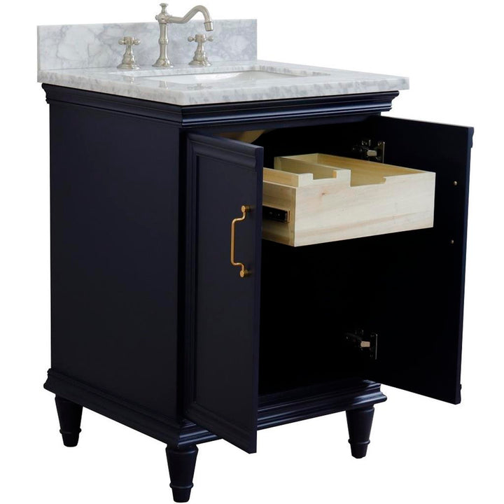 Bellaterra Forli 25" Single Vanity, Blue, White Carrara Marble Top/Rectangle Sink