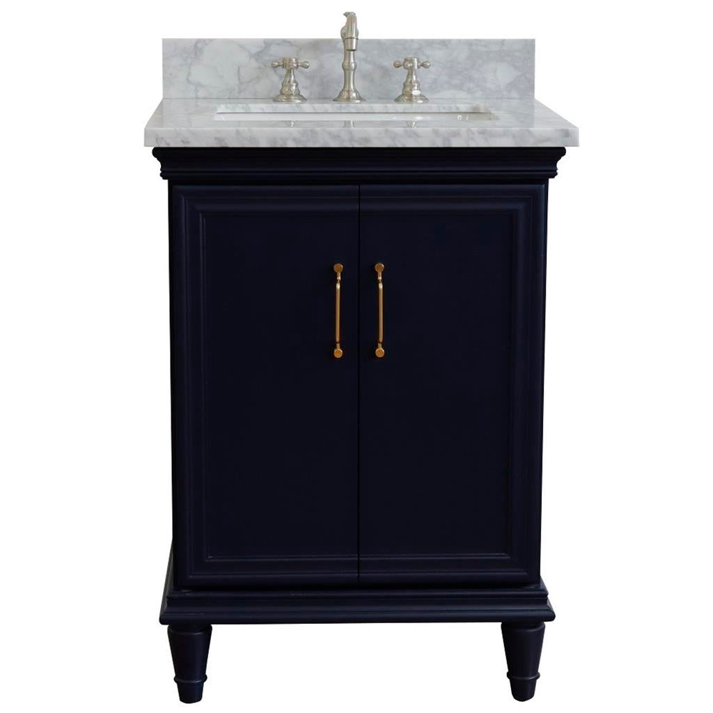 Bellaterra Forli 25" Single Vanity, Blue, White Carrara Marble Top/Rectangle Sink