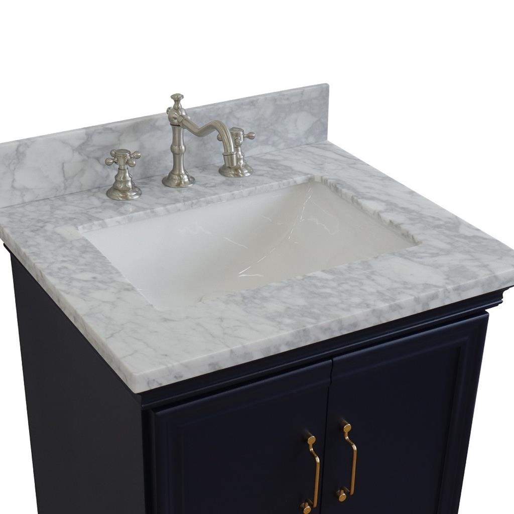 Bellaterra Forli 25" Single Vanity, Blue, White Carrara Marble Top/Rectangle Sink