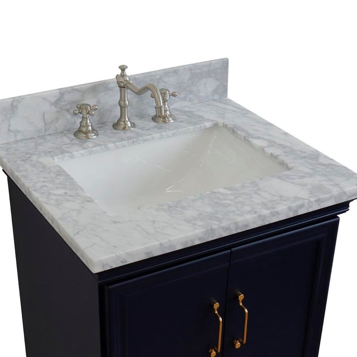 Bellaterra Forli 25" Single Vanity, Blue, White Carrara Marble Top/Rectangle Sink