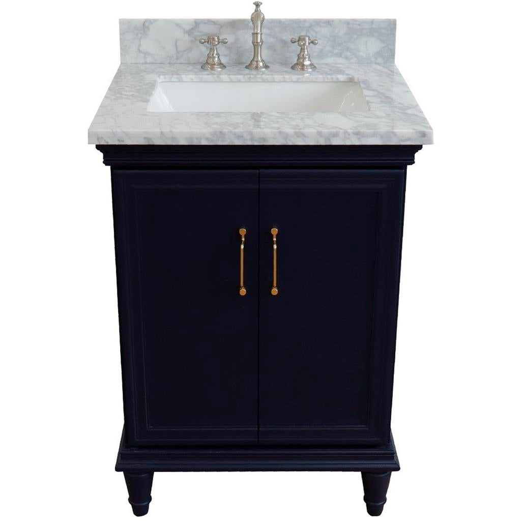 Bellaterra Forli 25" Single Vanity, Blue, White Carrara Marble Top/Rectangle Sink