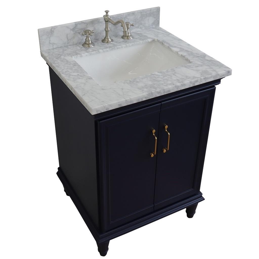 Bellaterra Forli 25" Single Vanity, Blue, White Carrara Marble Top/Rectangle Sink