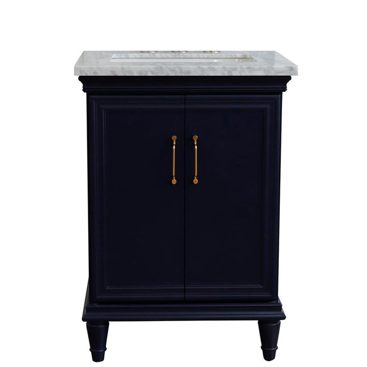 Bellaterra Forli 25" Single Vanity, Blue, White Carrara Marble Top/Rectangle Sink