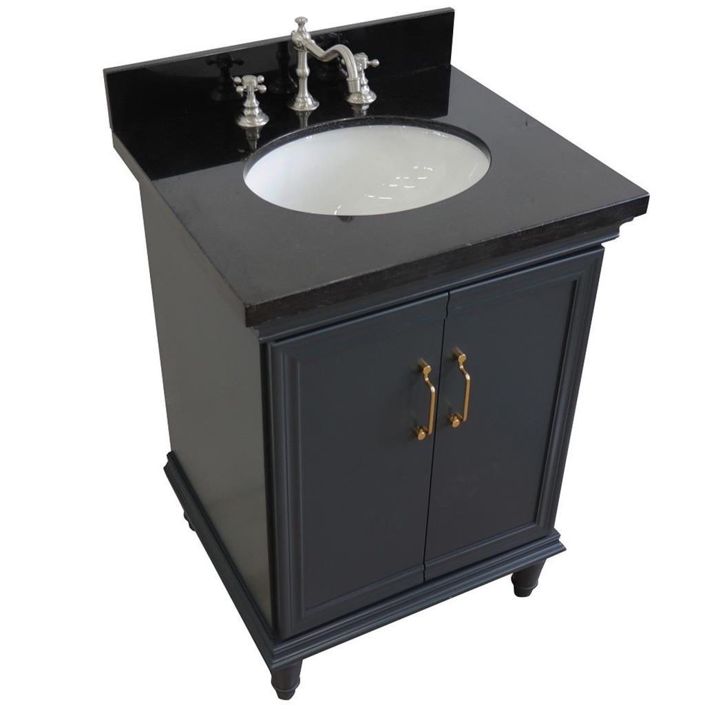 Bellaterra Forli 25" Single Vanity, Dark Gray, Black Galaxy Granite Top/Oval Sink