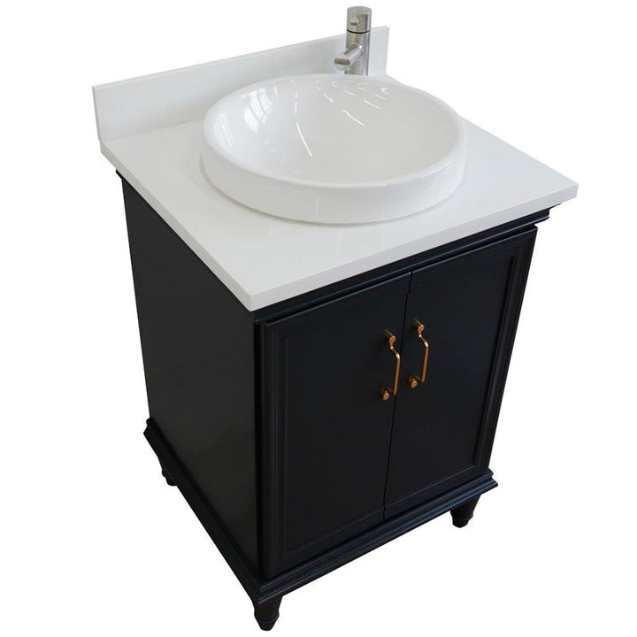 Bellaterra Forli 25" Single Vanity, Dark Gray, White Quartz Top/Round Sink