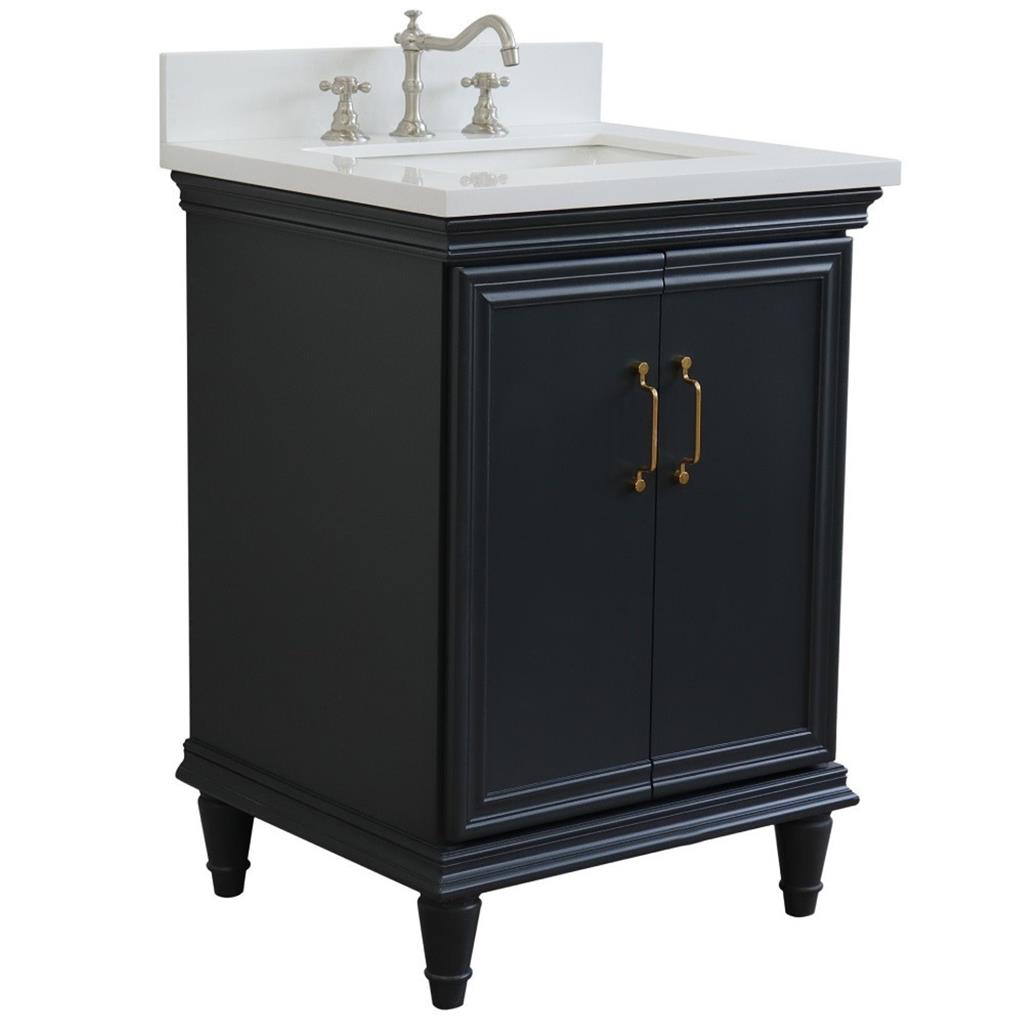 Bellaterra Forli 25" Single Vanity, Dark Gray, White Quartz Top/Rectangle Sink