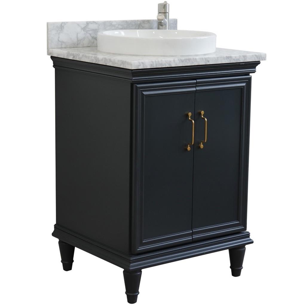 Bellaterra Forli 25" Single Vanity, Dark Gray, White Carrara Marble Top/Round Sink