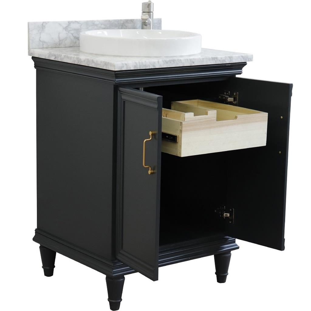 Bellaterra Forli 25" Single Vanity, Dark Gray, White Carrara Marble Top/Round Sink