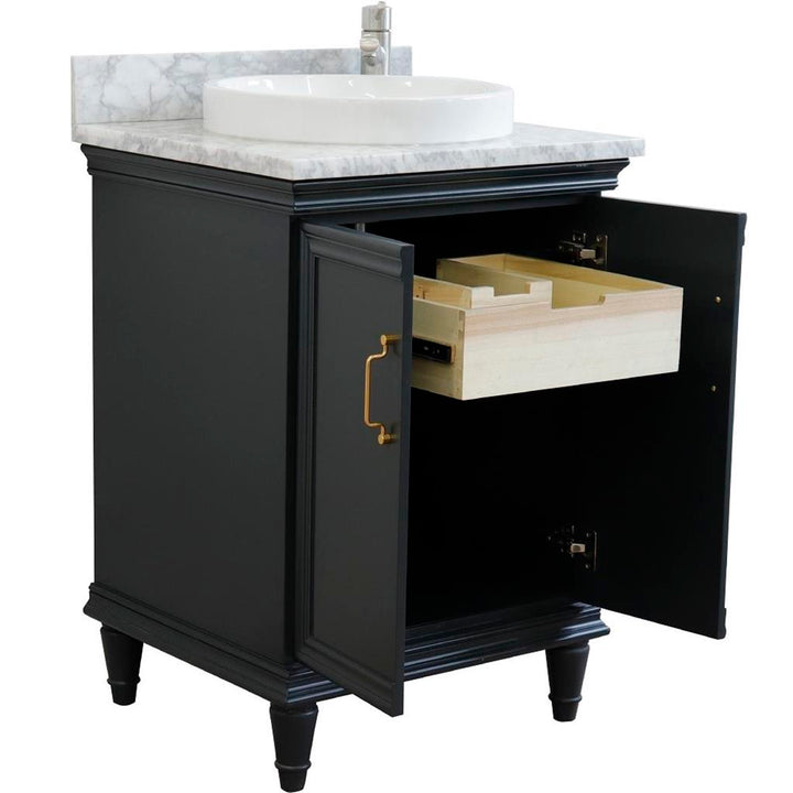 Bellaterra Forli 25" Single Vanity, Dark Gray, White Carrara Marble Top/Round Sink