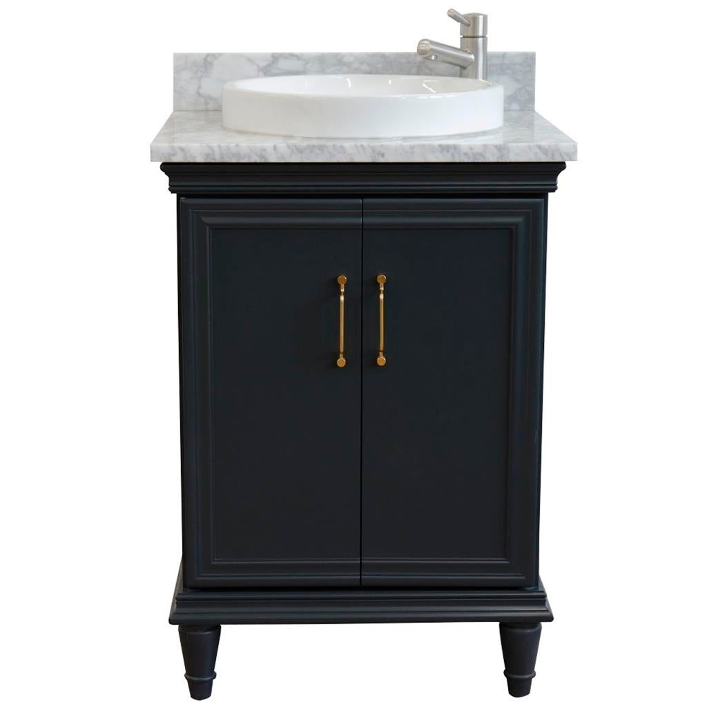 Bellaterra Forli 25" Single Vanity, Dark Gray, White Carrara Marble Top/Round Sink