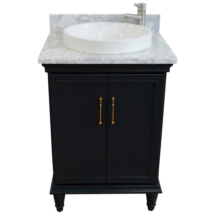 Bellaterra Forli 25" Single Vanity, Dark Gray, White Carrara Marble Top/Round Sink