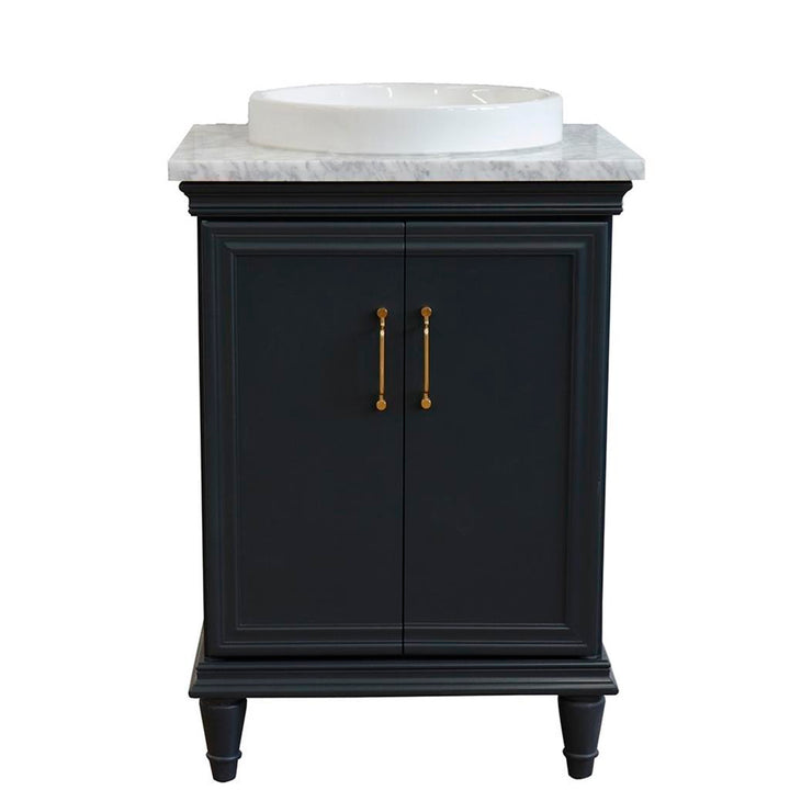 Bellaterra Forli 25" Single Vanity, Dark Gray, White Carrara Marble Top/Round Sink