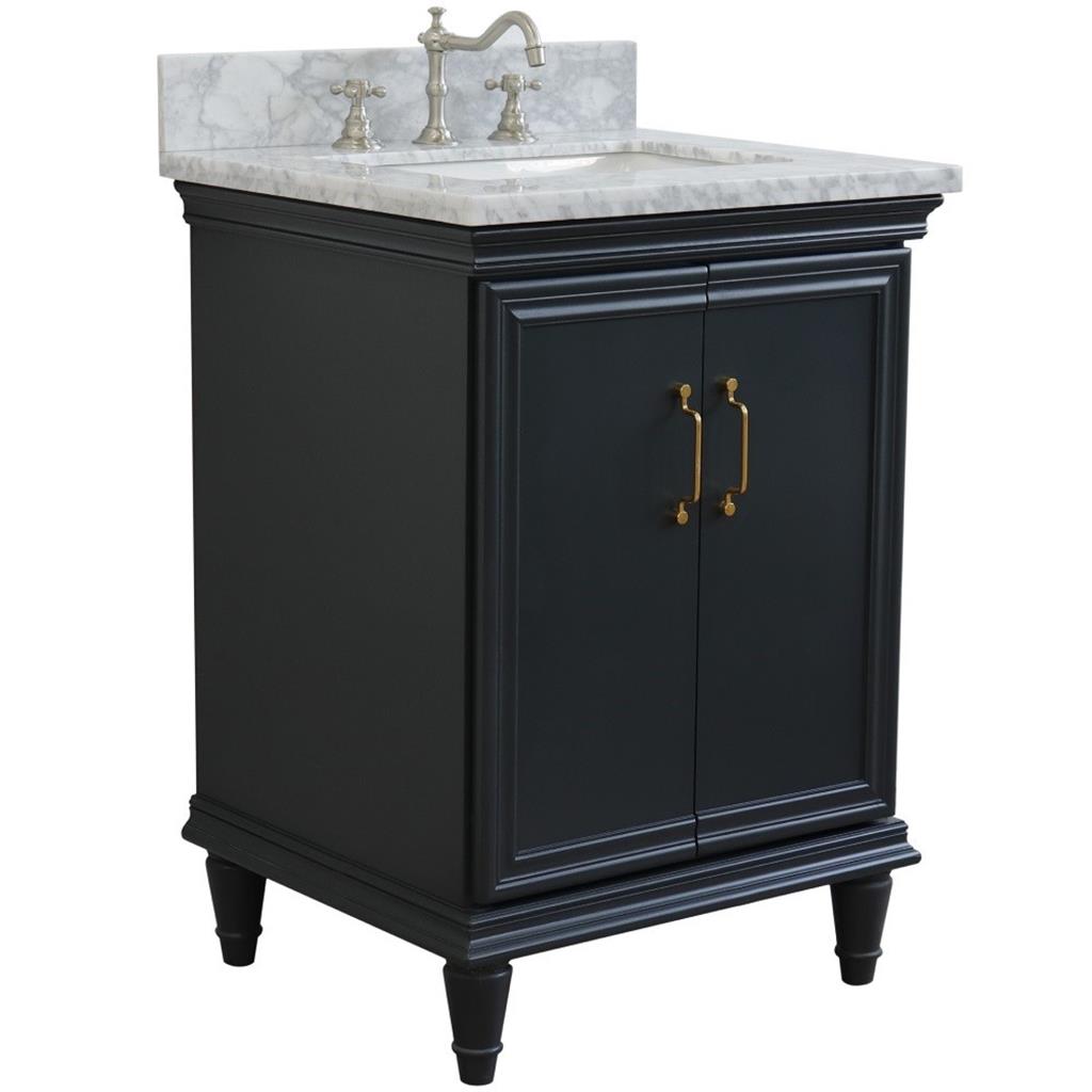 Bellaterra Forli 25" Single Vanity, Dark Gray, White Carrara Marble Top/Rectangle Sink